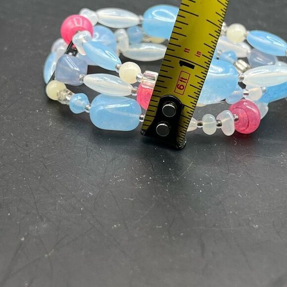 Baby Blue & Pink Chunky Beaded Statement Bracelet Gender Reveal Double Strand - Picture 4 of 6
